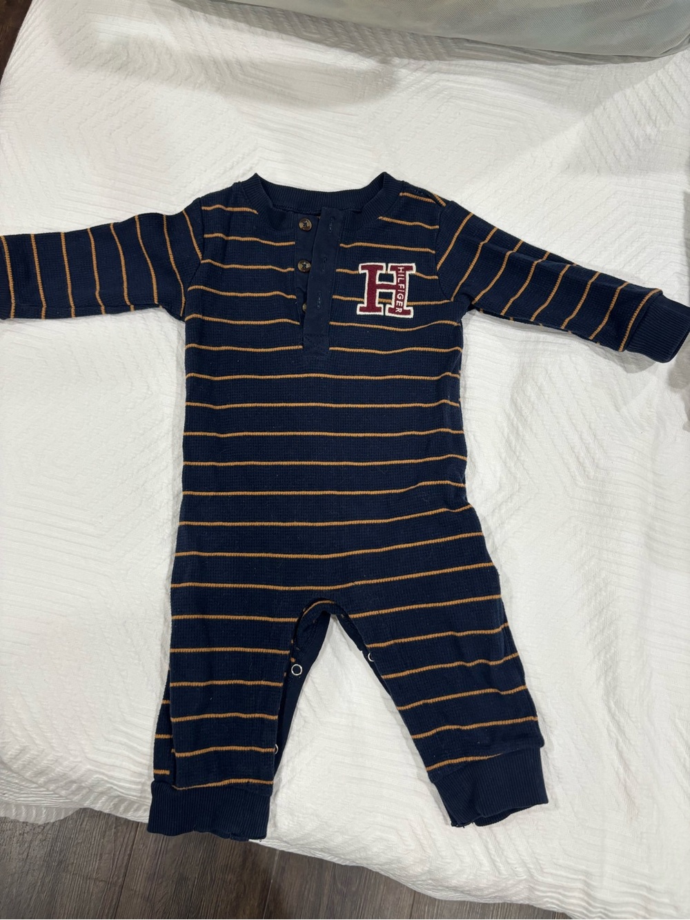 Tommy Hilfiger Navy Blue with Tan Stripe Baby Footie